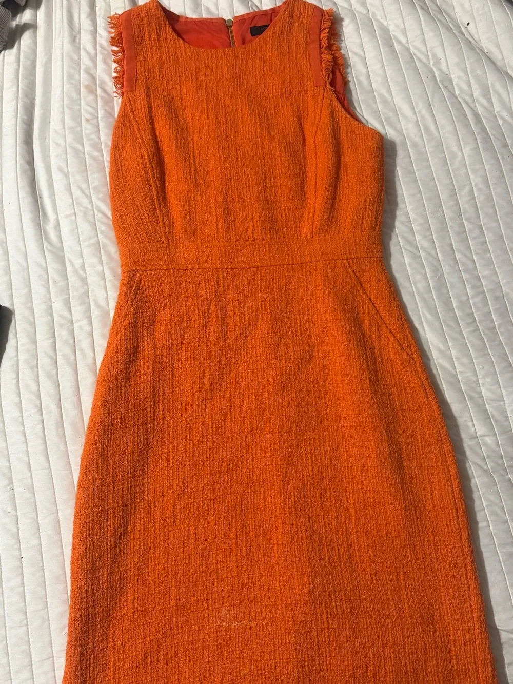 J. Crew Sleeveless Textured Midi Dress in Vibrant Orange